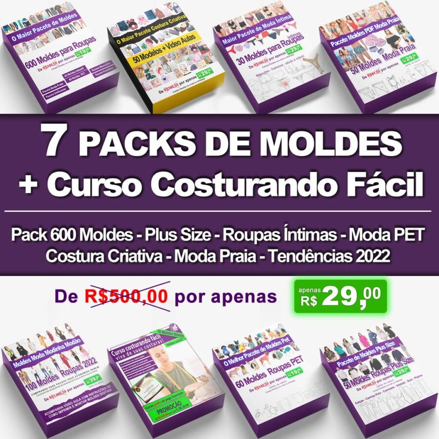 Moldes PDF - Super Pack 2022 Especial 7 em 1 + Curso Costurando Fácil Funciona?